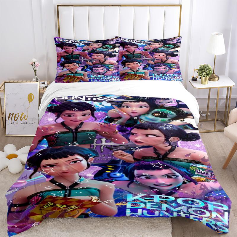 Kpop Demons Bedding 3 Piece Set Hd Print Duvet Cover Pillowcases For Teens Adult Bedroom Decoration Christmas Gift C9211312