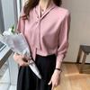 Модные шифоновые женские блузки и топы для офиса с длинным рукавом, белые рубашки с завязками и V-образным вырезом, свободная женская одежда