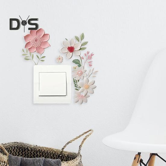 Цветочный ПВХ самоклеящийся водонепроницаемый настенный декор для выключателя света и розетки