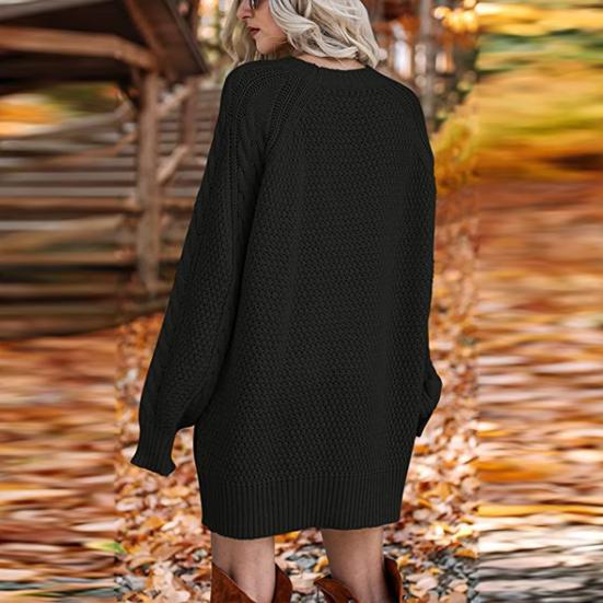 Женский пуловер-свитер с круглым вырезом, сохраняющий тепло, длинный рукав, средней длины, объемное вязаное платье-свитер для повседневной носки