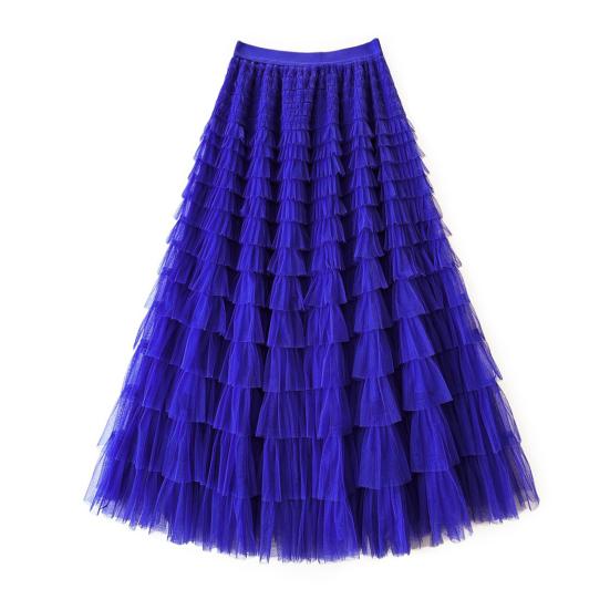 Женская юбка-торт, эластичная юбка А-силуэта с высокой талией, многослойная, с оборками, однотонная, юбка макси, для работы, отдыха, повседневной носки