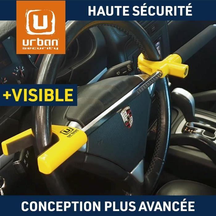 Urban UR959Y Canne Antivol Voiture Bloque Volant,Acier Jaune Plus Visible,Serrure Haute Sécurité,Verrouillage Automatique,Bloc Ba