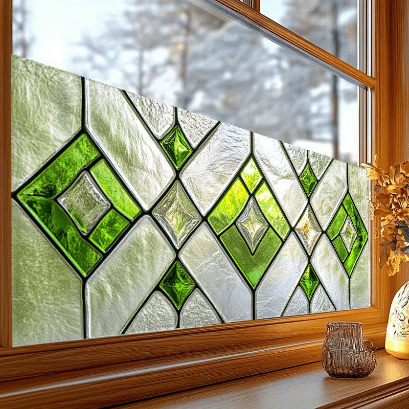 Стеклянное окно с зелеными листьями Европейский ретро-стиль - Съемная наклейка - ПВХ наклейки для гостиной и двери ванной комнаты 1 штука