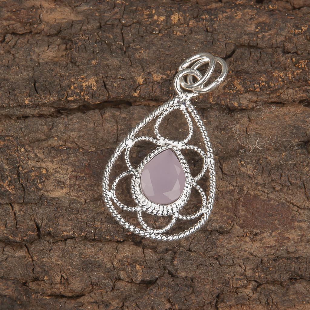 Подвеска из розового халцедона, драгоценный камень ручной работы, 925 пробы, серебряная подвеска, антикварная бижутерия, подвеска для подарка на помолвку