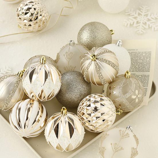 16Pcs Christmas Tree Balls Ornament DIY Accessories Shatterproof 8cm Colored Printed Plastic Ball for Holiday Party Scene Layout Christmas Balls