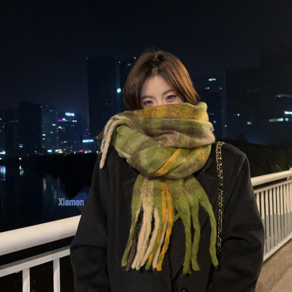 Korean-Style Plaid Cashmere-Inspired Scarf: Warm, Versatile Winter Shawl for Women