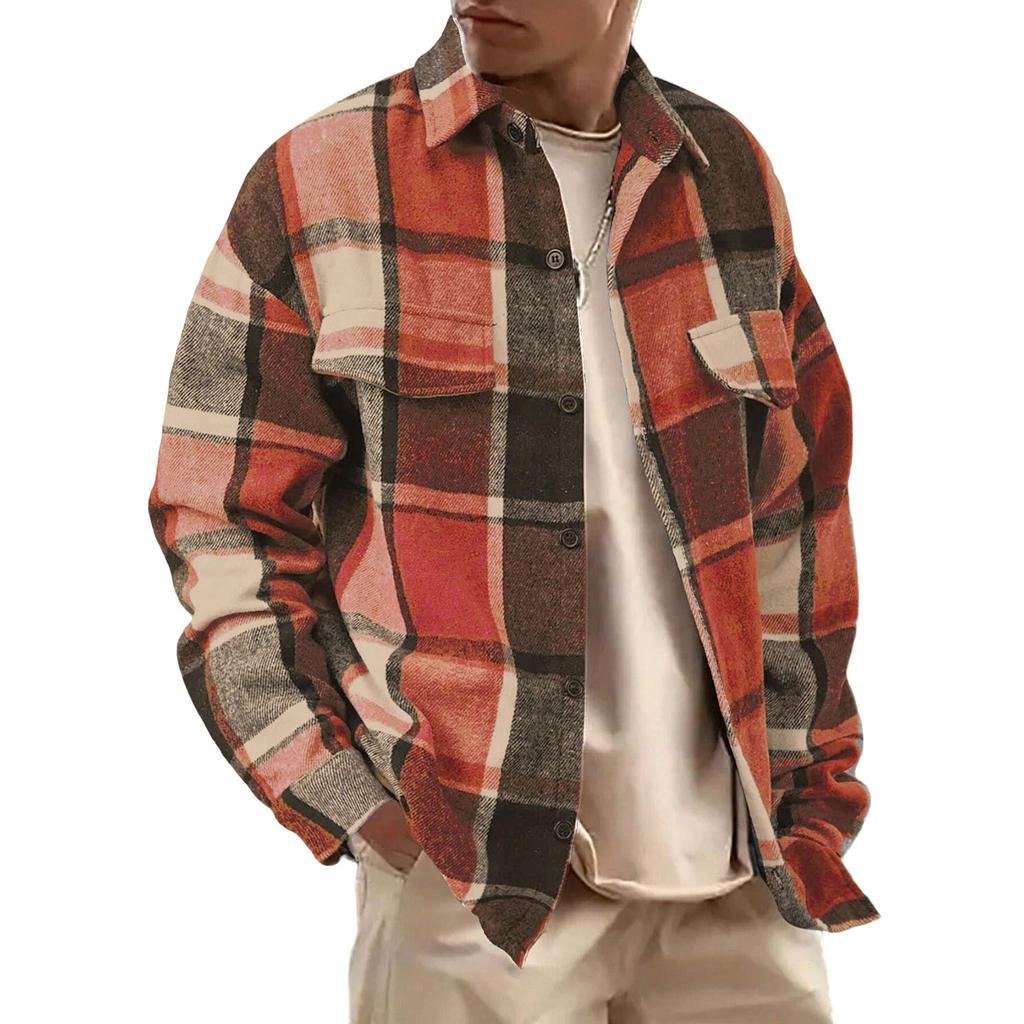 Men's Flannel Shirts Button Down Plaid Shirt Long Sleeve Collared Shirts Jacket Casual Fashion Shacket With