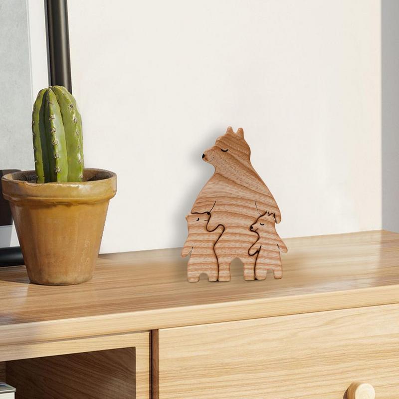 Деревянный пазл «Семейные медведи», симпатичная деревянная скульптура медведя, уникальный мультяшный домашний декор, декоративное настольное украшение для мамы