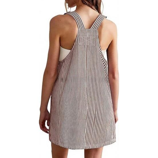 Женское платье на подтяжках с U-образным вырезом, без рукавов, в полоску, мини-платье с карманами, свободного кроя, стройнящий образ, платье для работы и отдыха