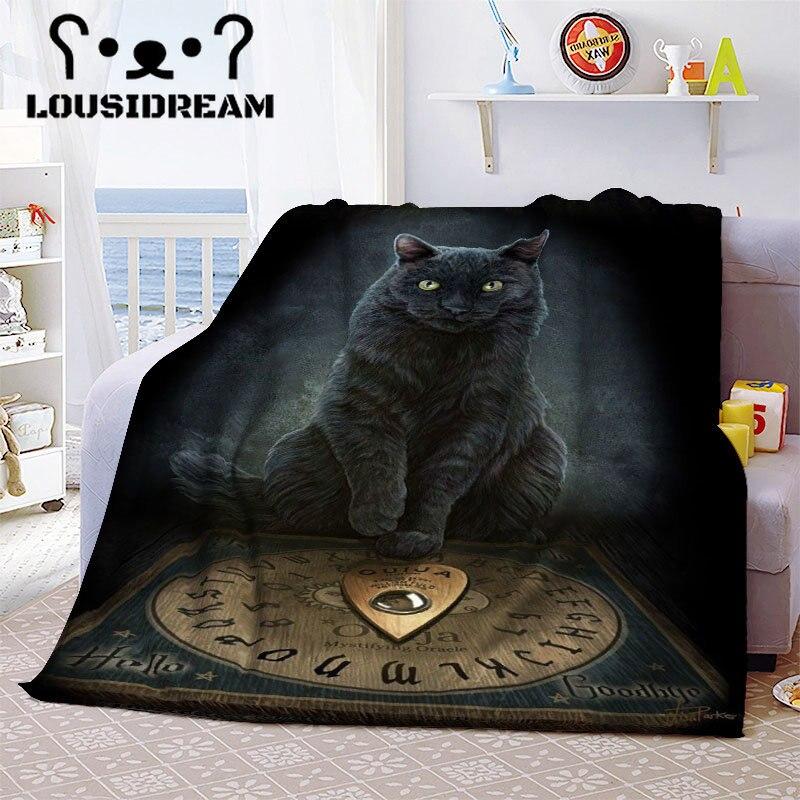 Witch Black Cat Halloween Throw Blanket Cat Mysterious Divination Witchcraft Lucifer Portable Flannel Blanket for Bedding Travel