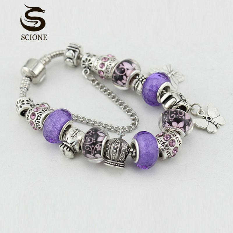 Fashion Design Butterfly Tassel Pendant Bracelet DIY Owl Money Bag Crown Big Hole Bead Bracelet