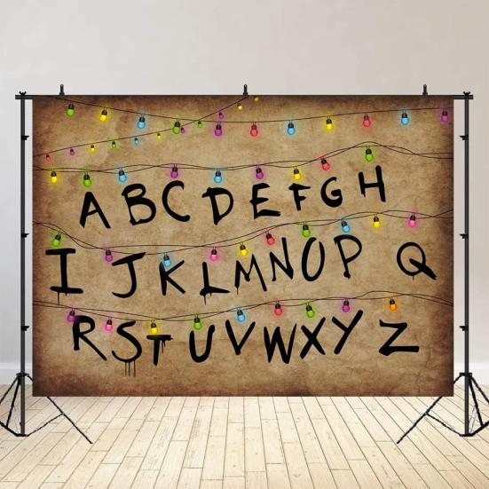 Рустикальный Алфавитный Фон Ретро Цветной Гирляндный Свет Алфавитный Фон Тема Вверх Ногами Фотореквизит для Хэллоуина Принадлежности для Вечеринки по Случаю Дня Рождения