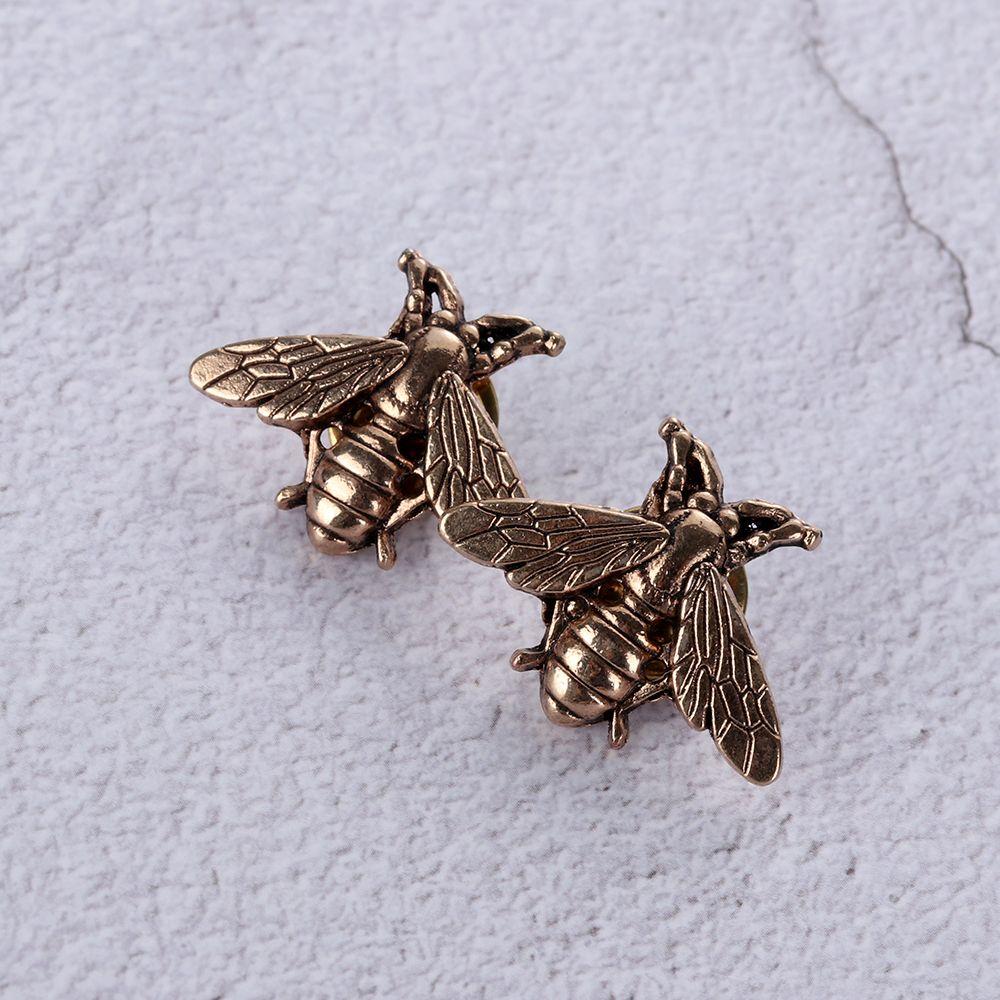 1Pair Vintage Gold Silver Color Retro Bee Brooches Men Women Metal Suit Collar Pins