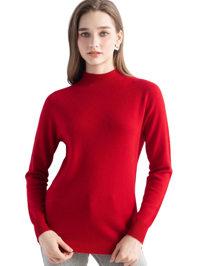 Women's Slimming Wool Long-Sleeve Half-High Neck Top - Solid Color, Versatile Basic