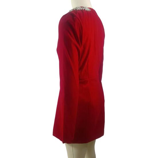 Женское платье со стразами, квадратным вырезом, длинными рукавами, однотонное мини-платье А-силуэта, длиной выше колена, осенне-весеннее платье для свиданий и вечеринок