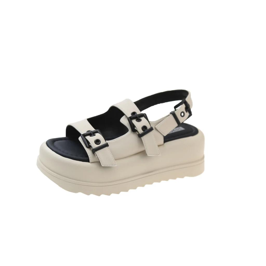 Модные сандалии на толстой подошве для женщин, лето 2024 г., новые европейские и американские двухслойные пляжные сандалии для женщин, туфли на платформе, сандалии