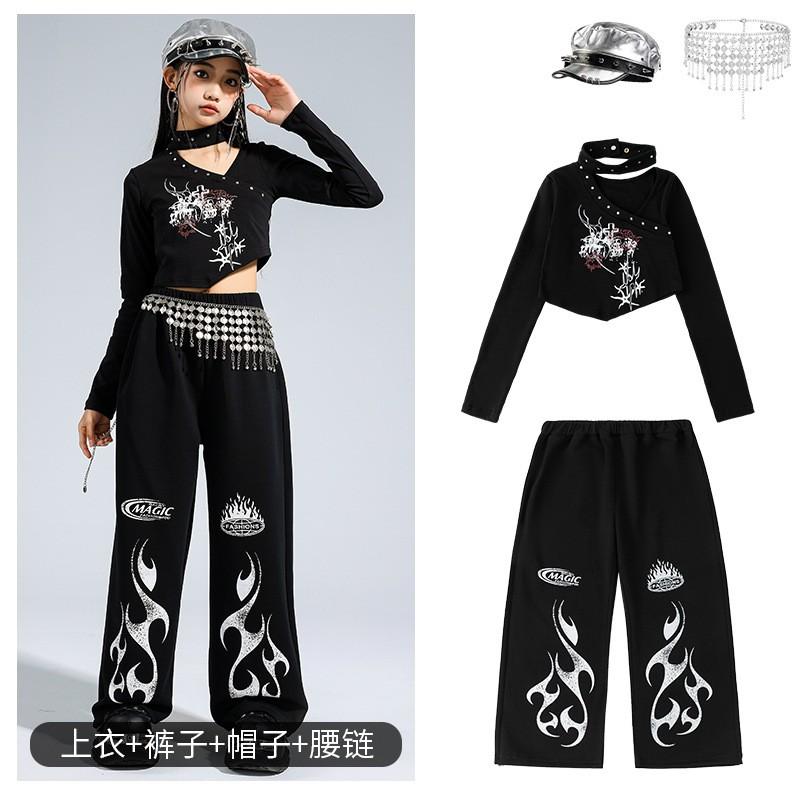 Girls Jazz Dance Outfit Hip Hop Streetwear Performance Costume Cool Trendy Crop Top Pants Set Stage Show