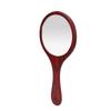 Vintage Handheld Mirror Wooden Handle Hanging Hole Makeup Hairdressing Mirror for Household Red