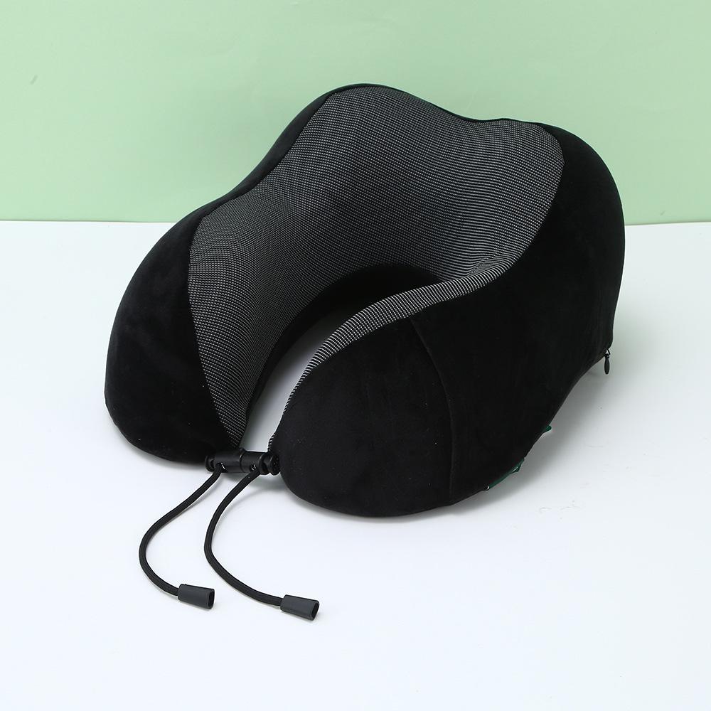 U-Shaped Memory Foam Neck Pillow with Buckle Design - Solid Color, Slow Rebound, Foldable for Office Naps