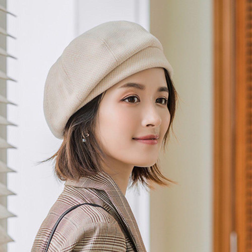 Polyester Lady Fleece Checkered Pattern Round Beret Women Beret Winter Autumn Hat Korean Style Hat