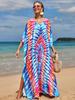 Multicolored Kaftan Bohemian Printed V-neck Batwing Sleeve Maxi Dress Women Beachwear Half Sleeve Maxi Dress Robe