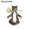 Lovely Enamel Cats With Flower Brooches For Women Kids Gift Fashion Gentleman Animal Brooch Bouquet Collar Pins Jewelry