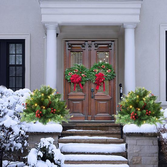 Искусственный Рождественский Наполнитель для Урны с Подсветкой на Батарейках Предварительно Подсвеченная Рождественская Сосна с Треногой-Колышком и 50 Светодиодными Лампочками Наполнитель для Уличного Кашпо