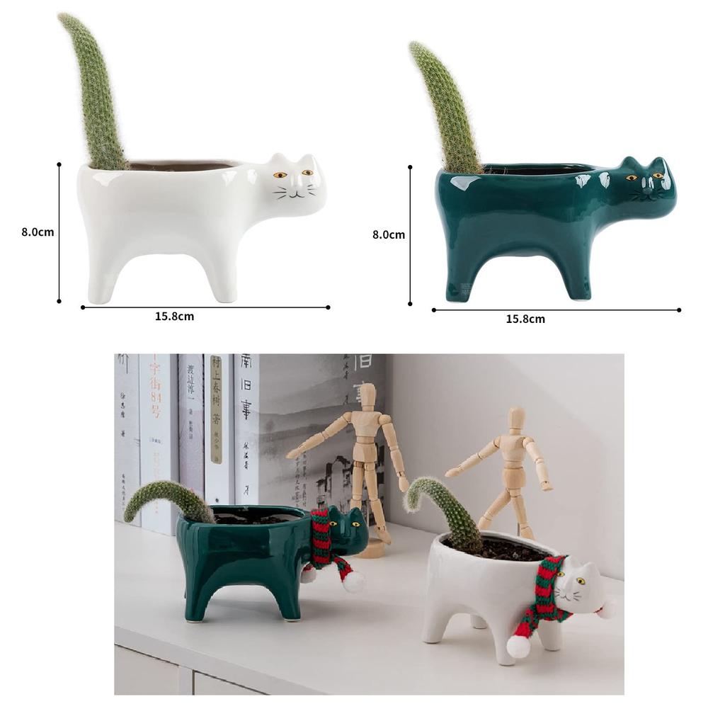 Siawadeky Милые кошачьи цветочные горшки Набор из 2 штук Горшки для суккулентов Керамические горшки Кошачий кашпо Суккуленты Кактус Кошачий хвост Кошачий горшок для растений Декорация Кошачий горшок для трав
