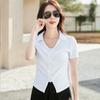 Плиссированный кардиган на пуговицах с лацканами, милый повседневный высококачественный женский топ с короткими рукавами, тонкий эластичный хлопковый топ в корейском стиле