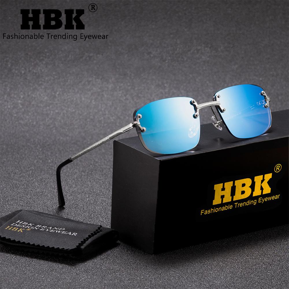 HBK Безрамные Мужские Солнцезащитные Очки Винтажные Зеркальные Роскошные Женские Солнечные Очки Прямоугольные Дизайн Бренда Очки для Морского Путешествия UV400
