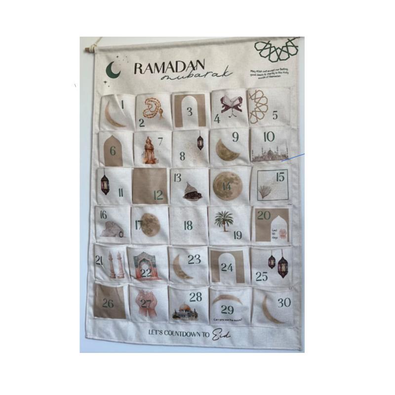 Рамадан Декор Холст Обратный отсчет 30 дней Адвент-календарь Мешок Для мусульманского исламского ребенка мальчика девочки Рамадан Декор Подвесной органайзер