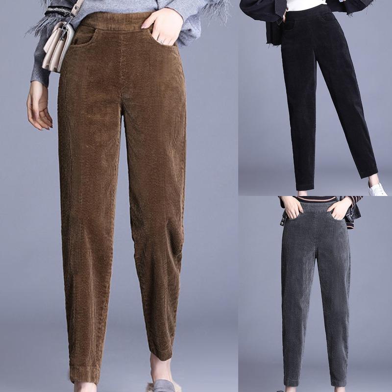Fashion Women Winter Thicken Plush Corduroy Casual Pants Warm High Waist Lady Trousers SImple All-Match Female Leggings Harem Woman Pants Trousers