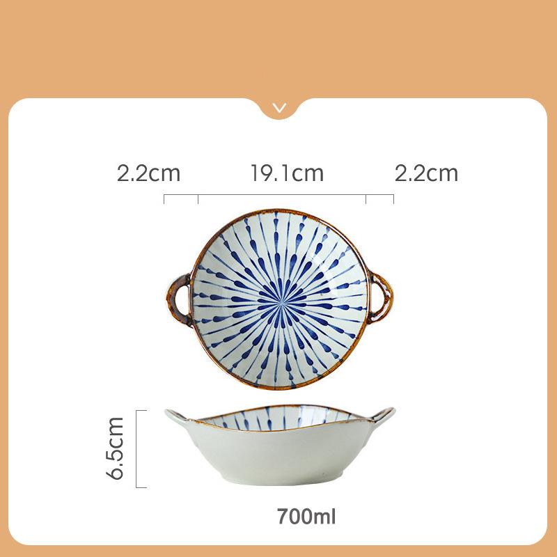 Double-ear Soup Bowl Japanese Bowl Household Retro Noodle Bowl Ramen Ceramic Large Soup Basin Tableware