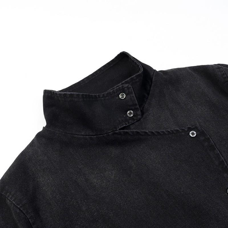 Womens Stand Collar Fencing Jacket Fall Winter Fashion Streetwear Single-Breasted Denim Blazer