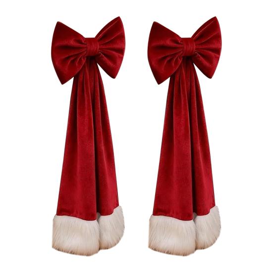 Рождественские бархатные банты на стулья 11,8" x 29,5" Бургундские банты для стульев с завязками сзади для Рождественского банкета, Свадьбы, Вечеринки по случаю дня рождения, Украшения для столовой