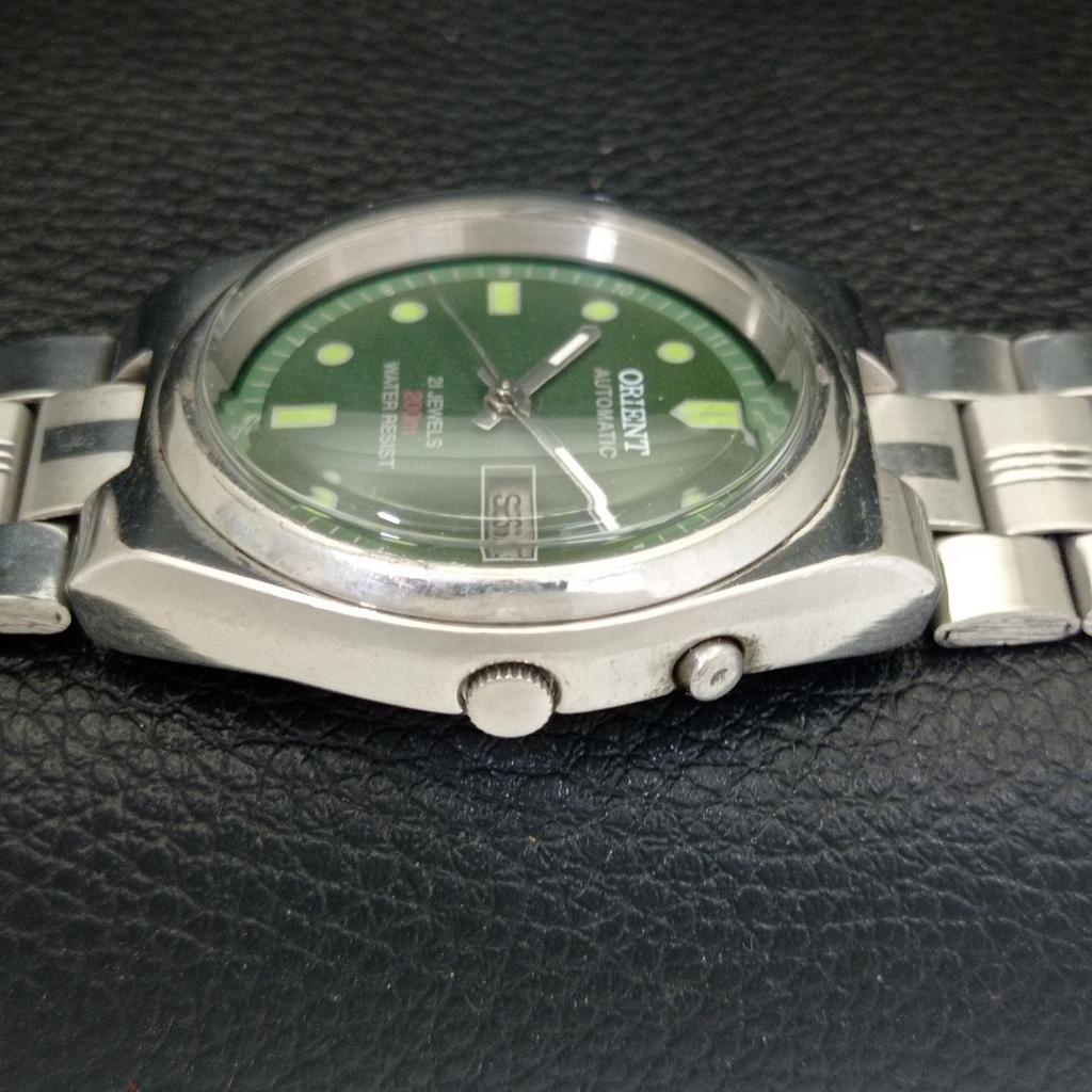 GENUINE VINTAGE ORIENT AUTOMATIC 46941 JAPAN MENS GREEN DIAL WATCH A701886-5 R207-a701886
