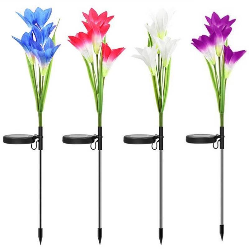 Уличные солнечные фонари в виде лилий, потрясающие светодиодные цветочные садовые колышки для украшения двора