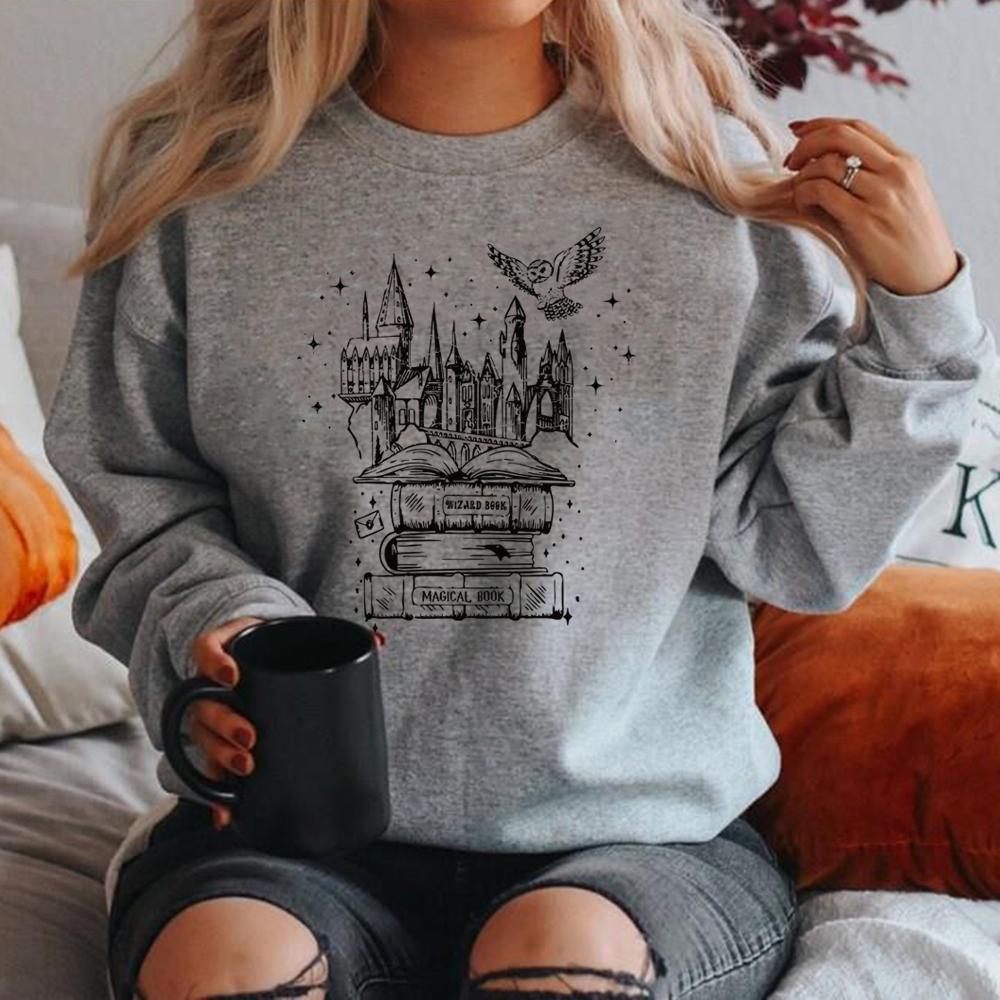 Толстовка Замок Волшебника Universal Studios Рубашка с Магической Книгой Винтажная Унисекс с Длинным Рукавом Школа Волшебников Повседневная Толстовка