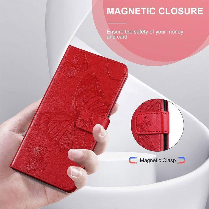 Coque de Protection - BOOLING - pour Samsung Galaxy A17 5G/4G - Synthécuir Antichoc Motif Papillon Rouge