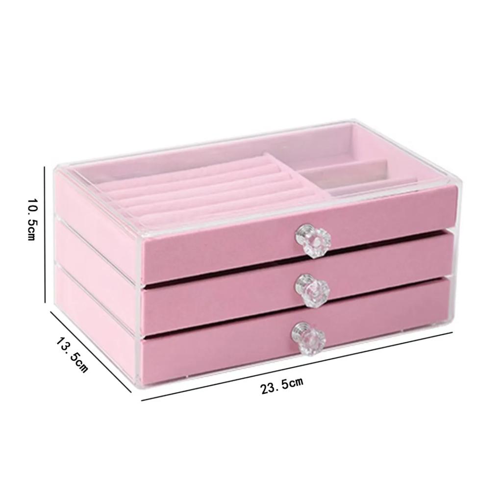 Acrylic Velvet Jewelry Organizer with 3 Drawers Stackable Display Storage Earrings Necklace Bracelets Box Holder Case for Women