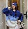 Blue Sweater Women Thickened Design Sense of Autumn and Winter Wear Lazy Color Clash Knit Sweater Tops Comfortable and Versatile