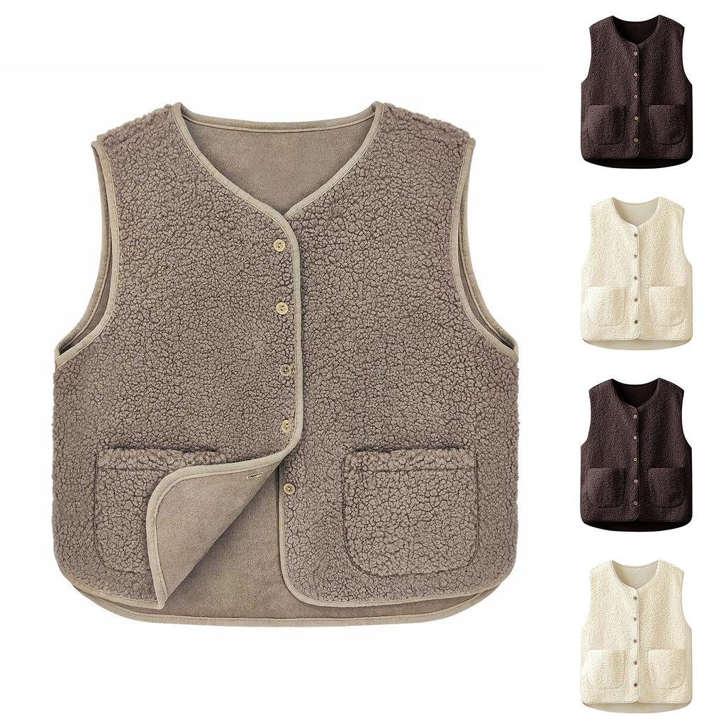 Женский жилет из флиса Тедди Зимние теплые жилеты без рукавов Удобный однотонный жилет из плюша Короткая куртка Свободный жилет из флиса Плюшевый жилет Верхняя одежда