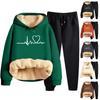 Women's Fashion Printed Padded Thickened Hooded Sweatshirt Casual Two Piece Set