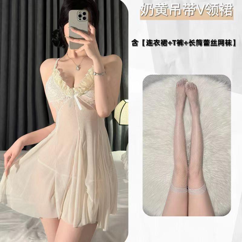 Сексуальное платье на подтяжках Красивая спина Домашняя одежда Чистая перспектива Кружево Сексуальное нижнее белье Соблазнение Маленькая грудь Униформа