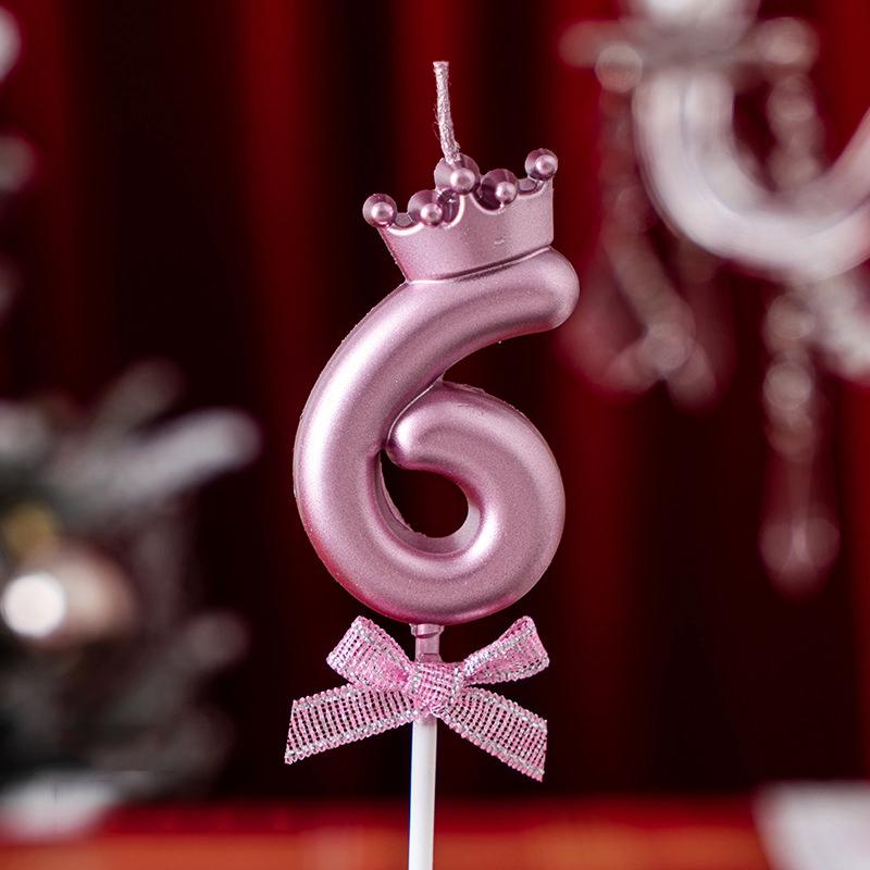Розовая свеча-корона День рождения 0-9 Номер Украшение для торта Цифровые свечи Десертная вставка Декор Вечеринка Юбилей День Украшение для торта