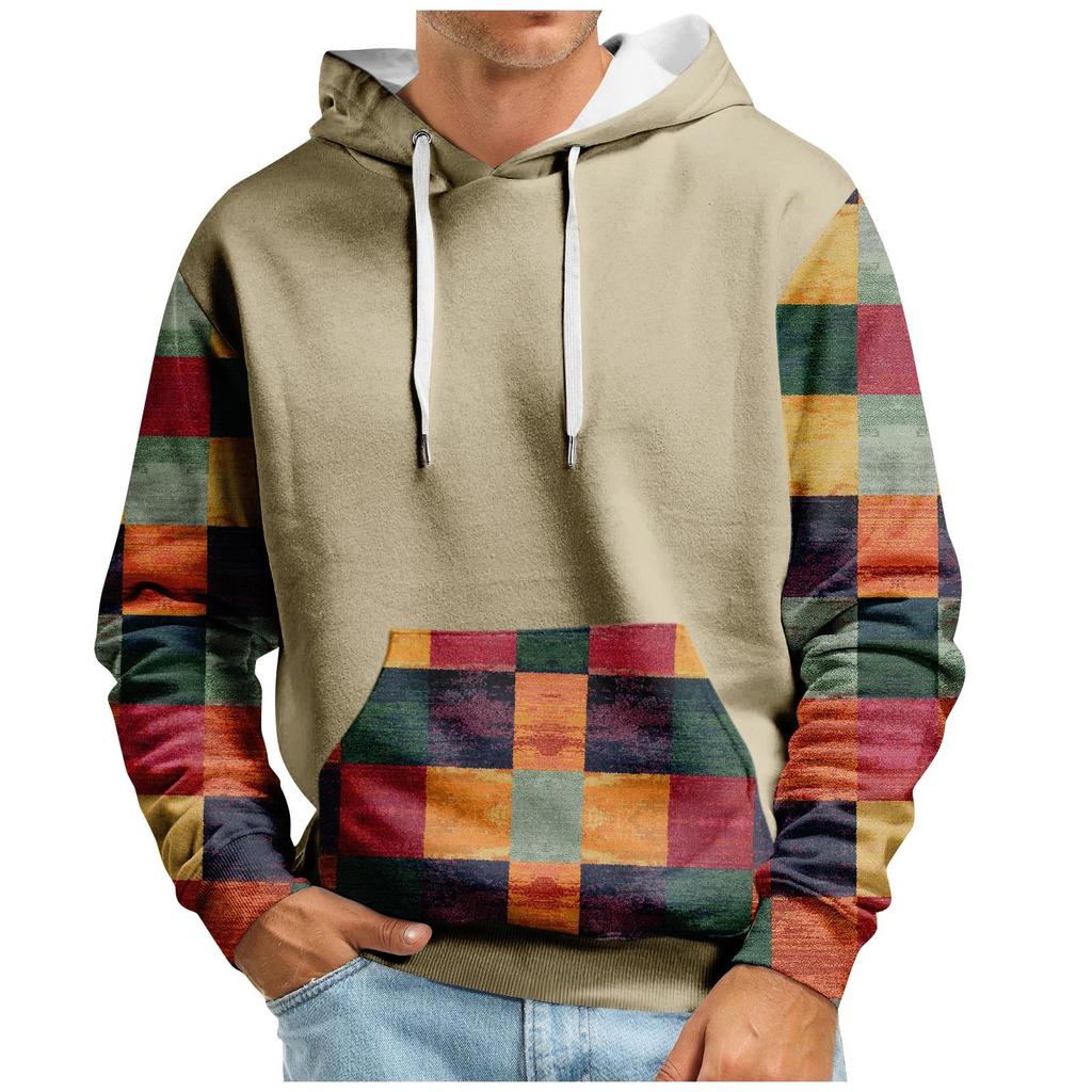 Осенний мужской свитер с большим капюшоном и цифровым принтом, новый большой базовый свитер