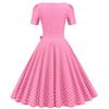 Retro Women's Square Neck Short Sleeve Polka Dot Print Lace Up Waist Big Swing Dress