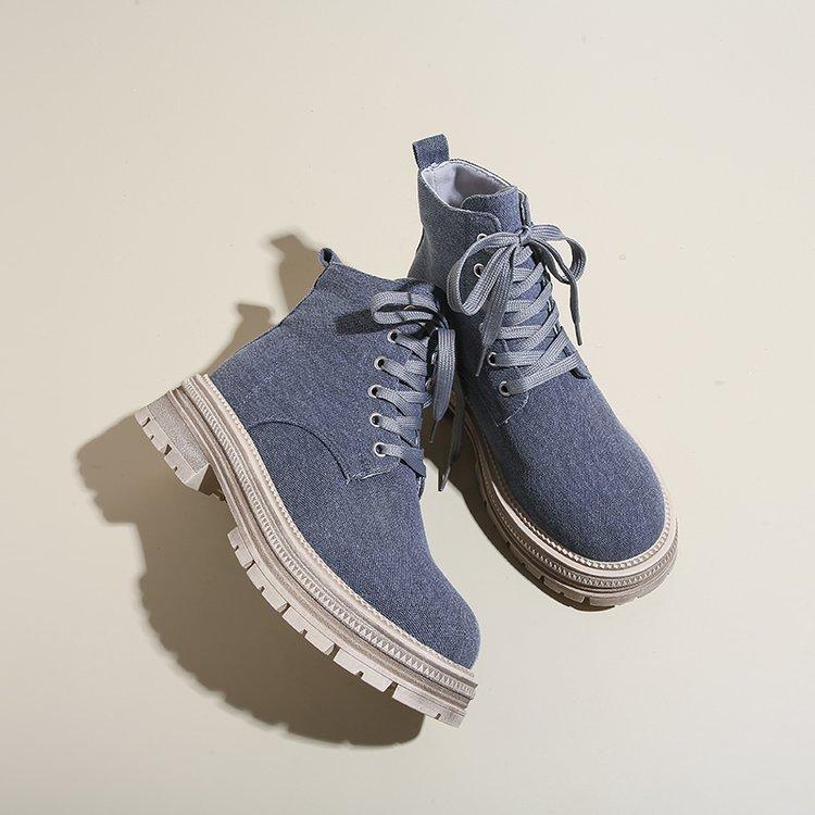 Осенние и зимние ветровые сапоги женские Ins в английском стиле дышащие ретро короткие сапоги с толстой подошвой из ревеня