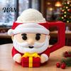 Festive Coffee Cup Sleeve Santa Claus Ice Cream Pint with Handle & Spoon Slot, 3D Winter Holiday Gift Cartoon Insulated Holder for Freezing