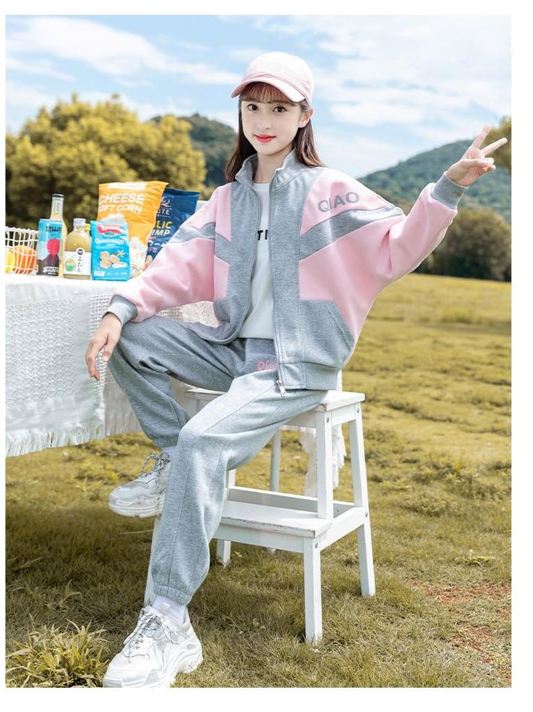Джерси Одежда для девочек Толстовки с длинным рукавом Верх и низ Комплект из 2 предметов Спортивная одежда для девочек Простая спортивная одежда Корейский стиль Толстовка с капюшоном для подростков Стильный
